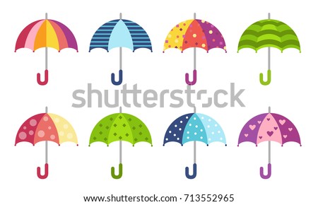 Colorful cute pattern umbrellas collection in flat style