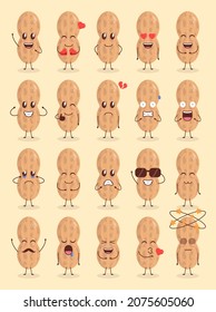 Colorful Cute Peanut Cartoon Set with Various Expression