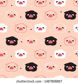 Colorful Cute Pig Face Vector Cartoon Background Repeat Pattern