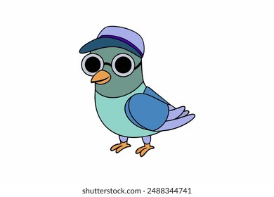 Colorful Cute Pigeon Vector Illustration - Cartoon Clipart and Line Art Design. Adorable colorful pigeon vector illustration in cartoon clipart and line art design.