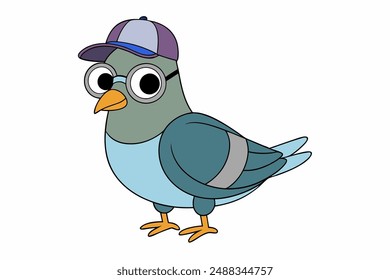 Colorful Cute Pigeon Vector Illustration - Cartoon Clipart and Line Art Design. Adorable colorful pigeon vector illustration in cartoon clipart and line art design.