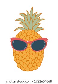 Colorful cute pineapple with sunglasses vector illustration isolated on a white background.
