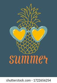 Colorful cute pineapple vector illustration isolated on a white background for typography, textile, design.