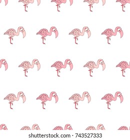 Colorful cute pink flamingo seamless pattern for girl and boy. Pretty background print