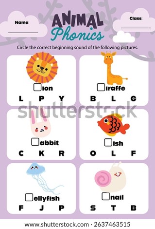 Colorful and cute printable worksheet for kids featuring animal-themed phonics activities designed to make early learning fun and engaging at home or school.