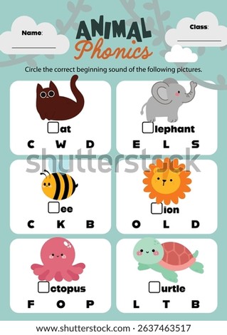 Colorful and cute printable worksheet for kids featuring animal-themed phonics activities designed to make early learning fun and engaging at home or school.