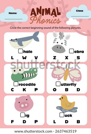 Colorful and cute printable worksheet for kids featuring animal-themed phonics activities designed to make early learning fun and engaging at home or school.