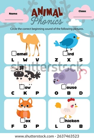 Colorful and cute printable worksheet for kids featuring animal-themed phonics activities designed to make early learning fun and engaging at home or school.