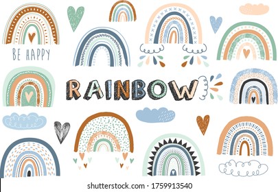 Colorful Cute Rainbow Boho Element Set