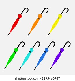 Colorful cute rainbow umbrellas collection in flat style