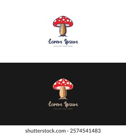 Colorful Cute Red Frog Umbrella Mushroom Cartoon Drawing Logo Illustration Design Vector