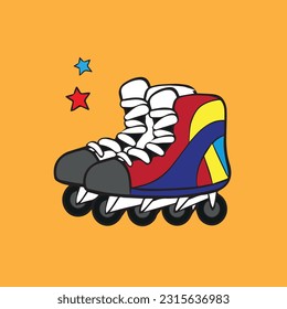 colorful cute roller skates on an orange background