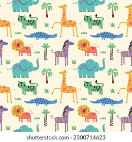 colorful cute safari pattern design as vector for kids fashion