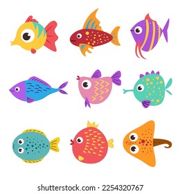 colorful cute sea fish set collection. vector illustration design. marine life cartoon concept.