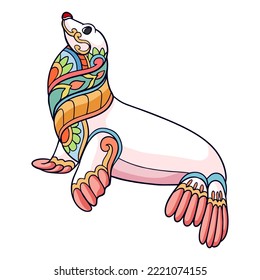 Colorful Cute Sea lion cartoon mandala arts isolated on white background