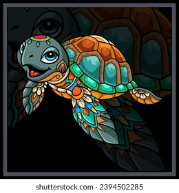 Colorful Cute sea Turtle mandala arts. svg