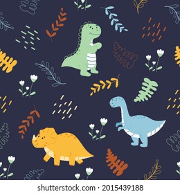 Colorful cute seamless pattern with dinosaurs