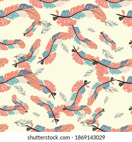 Colorful cute seamless pattern with variety of feathers