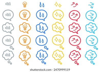 A colorful and cute set of speech bubbles with various emotions.