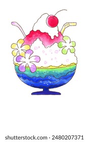 Colorful and cute shaved ice postcard (vertical)