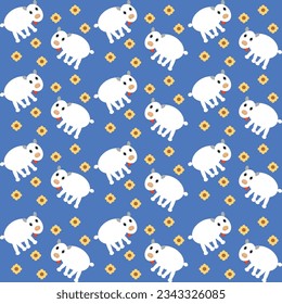 Colorful cute sheep seamless pattern isolated on blue background