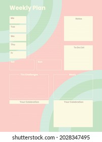 Colorido, lindo y sencillo plan semanal rosado imprimible, para uso diario.