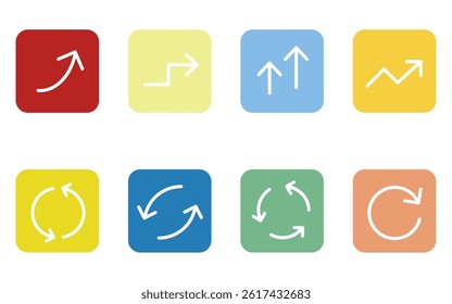 Colorful, cute and simple set of arrow icons, growth and repeat (square button type), Vector Illustration