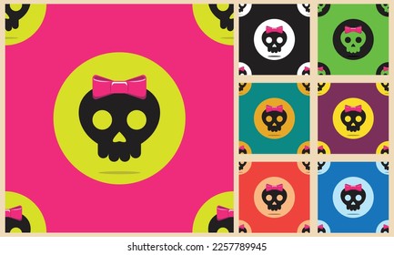 Colorful cute skull seamless pattern vector for textile and background