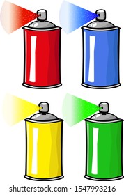 Colorful cute spray paint. Black contour drawing.