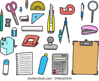 Colorful and cute stationery icon set