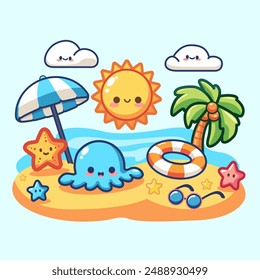 Colorful Cute Summer Beach Element cartoon illustration
