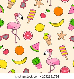 Colorful cute summer elements seamless pattern background