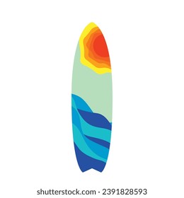 Colorful cute surfboard flat illustration vector. Surfing equipment. Element for beach, summer vacation, summer time, tropical holiday. Sport supplies. Surfing supplies.