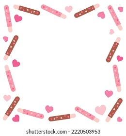 Colorful cute and sweet dessert chocolate bar sweets and heart shaped pattern background border frame.