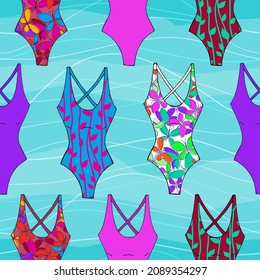 Colorful cute swimsuits. Seamless vector pattern.