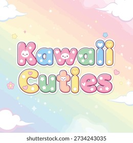 A colorful and cute text graphic featuring cartoon characters on a vibrant rainbow background, perfect for kids or a fun design project