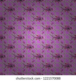 Colorful cute texture fish pattern. Fishes in red, purple and pink colors. Seamless colorful background. Vector illustration.