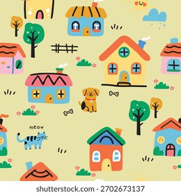 Padrão de cidade bonito colorido para crianças 