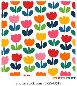 Colorful cute tulip seamless vector pattern