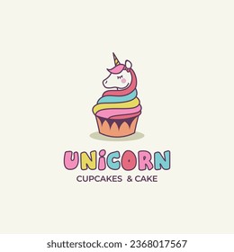 Colorful and cute unicorn cupcake logo design inspiration