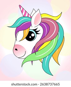 Colorful cute unicorn face vector