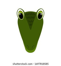 Colorful cute vector crocodile face. One object on a white background. Cartoon flat illustration. Emoji funny animal. Embarrassed smile emotion. Template icon. Logo, sticker.
