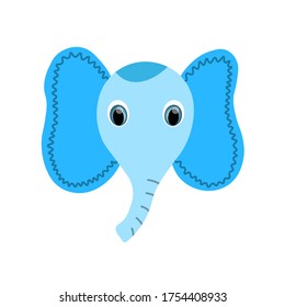 Colorful cute vector elephant face. One object on a white background. Cartoon flat illustration. Emoji funny animal. Embarrassed smile emotion. Template icon. Logo, sticker. svg