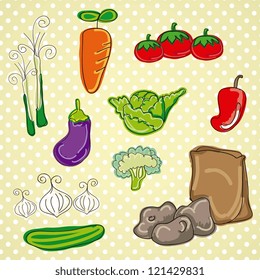 Colorful and Cute vector Icons vegetable, food isolated