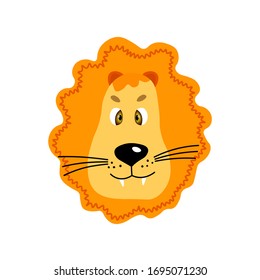 Colorida cara de león vector lindo. Un objeto sobre un fondo blanco. Dibujo plano de caricatura. Animales divertidos de Emoji. Una emoción de sonrisa vergonzosa. Icono de plantilla. Logo, pegatina.