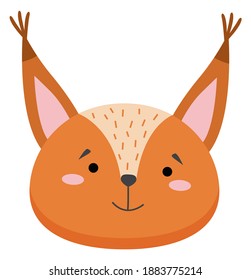 Colorful cute vector squirrel face. Wild forest red animal head one object on a white background. Cartoon flat illustration. Emoji funny animal. Embarrassed smile emotion. Template icon. Logo, sticker