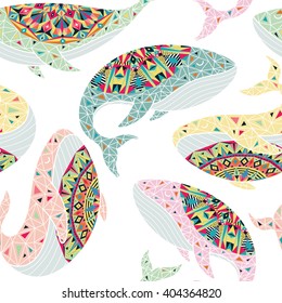 Colorful cute whales seamless pattern pattern