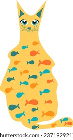 Colorful cute yellow cat with fishes. One from the collection for kids. Vector illustration	