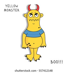 Colorful cute yellow doodle monster vector cartoon character