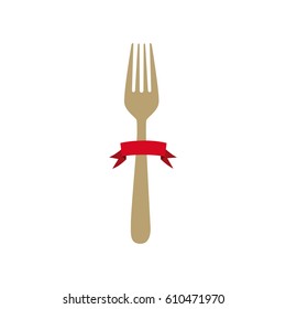 colorful cutlery fork kitchen element with ribbon vector illustration